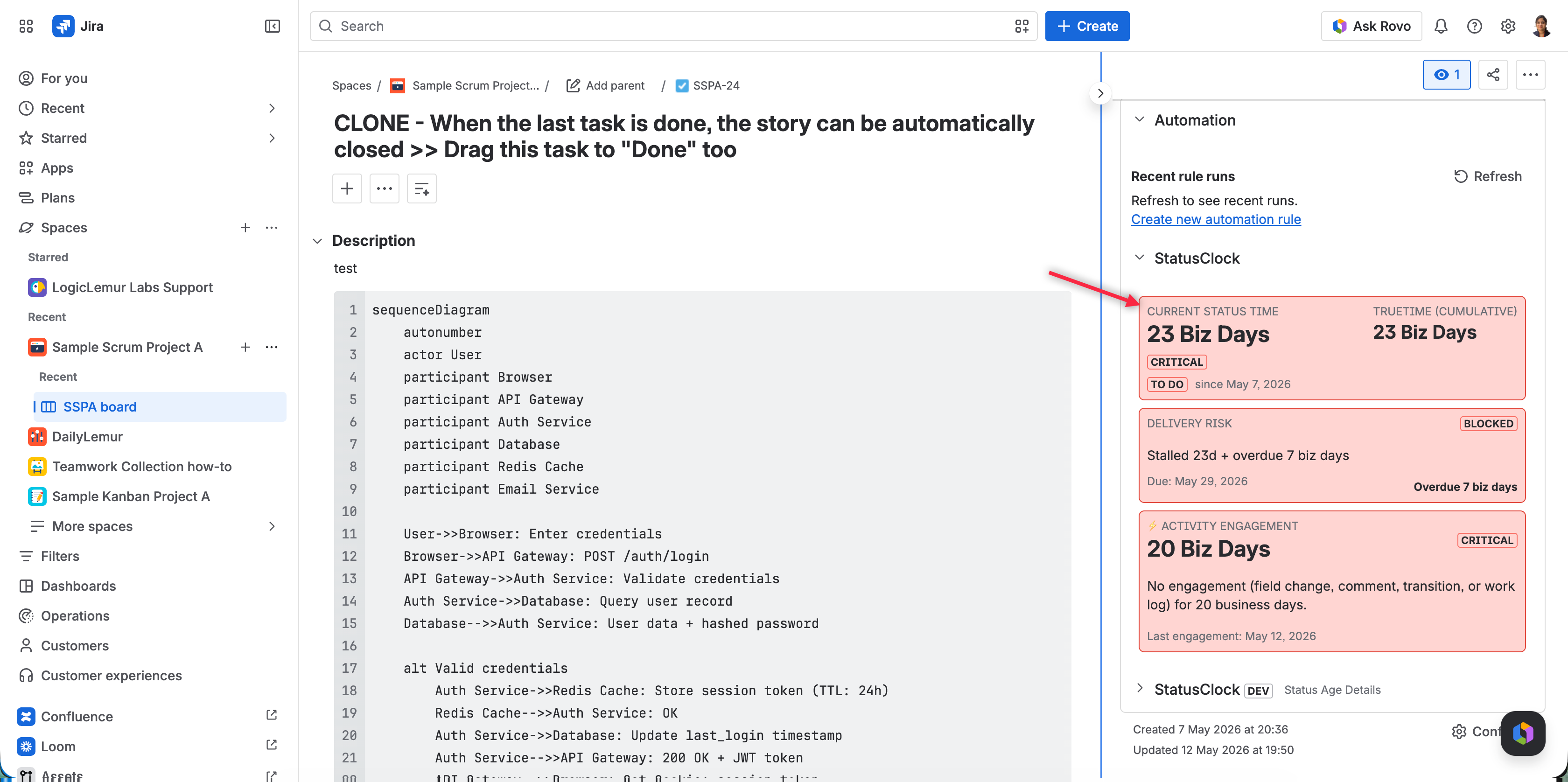 StatusClock Jira Bottleneck Report view